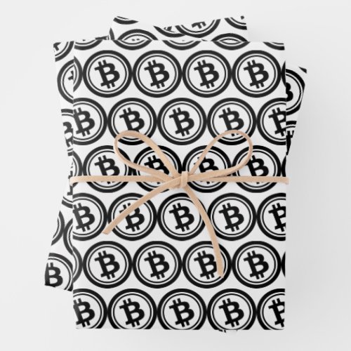Cryptocurrency pattern with bitcoin wrapping paper sheets