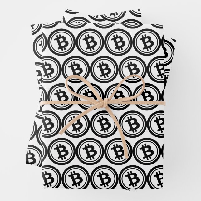 Cryptocurrency pattern with bitcoin wrapping paper sheets (In situ)
