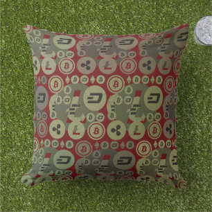 Cryptocurrency Red Golden Money Pattern Outdoor Pillow