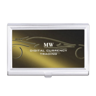 Cryptocurrency Trader, gold sports car logo Business Card Case