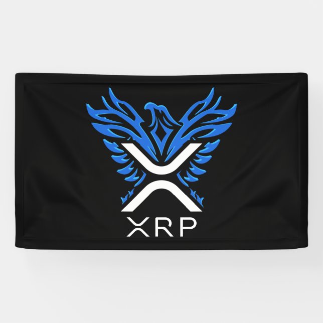 Cryptocurrency XRP Crypto Logo Blue Rising Phoenix Banner (Horizontal)