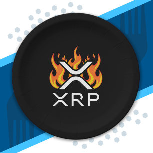 Cryptocurrency XRP Crypto Orange Flames Fire Melt Paper Plates