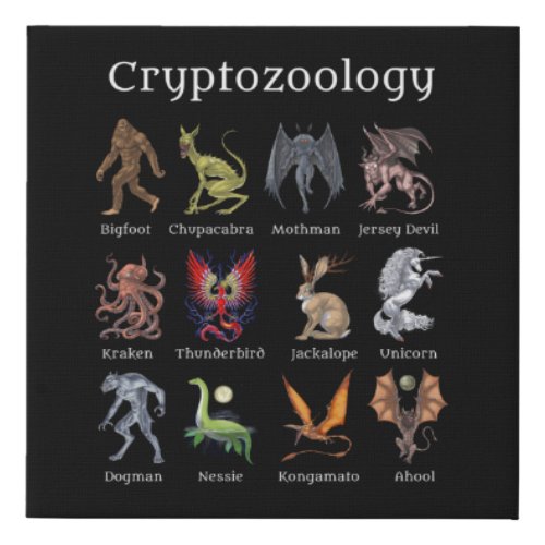 Cryptozoology Cryptid Creatures Faux Canvas Print