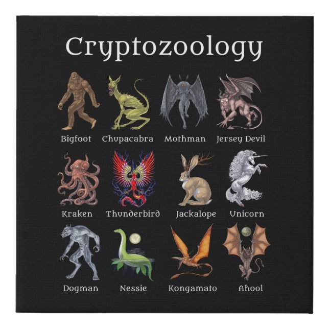 Cryptozoology Cryptid Creatures Faux Canvas Print (Front)