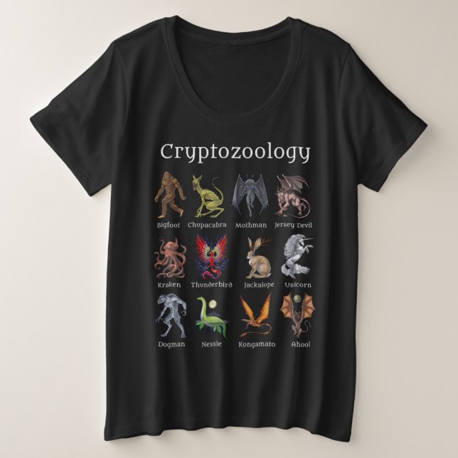 Cryptozoology Cryptid Creatures Plus Size T-Shirt (Design Front)