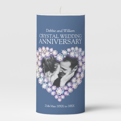 Crystal 15th wedding anniversary heart photo blue pillar candle