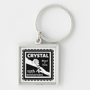 Crystal 15th wedding anniversary holding hands keychain