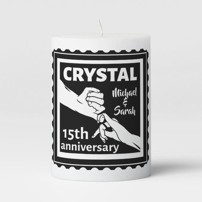 Crystal 15th wedding anniversary holding hands pillar candle (Front)