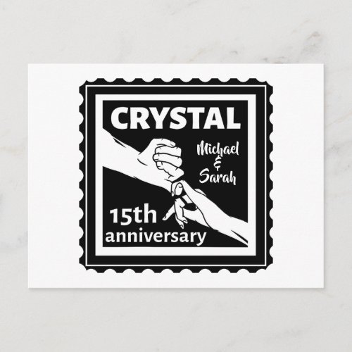 Crystal 15th wedding anniversary holding hands postcard