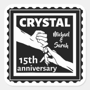 Crystal 15th wedding anniversary holding hands square sticker