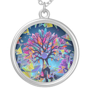 Crystal Abstract Tree Silver Plated Necklace