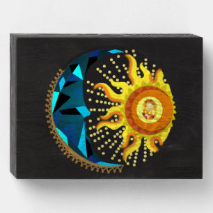 Crystal Adorned Moon & Sun Wooden Box Sign