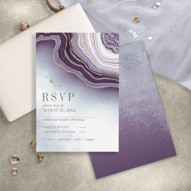 Crystal Agate Wedding Amethyst ID825 RSVP Card (Creator Uploaded)