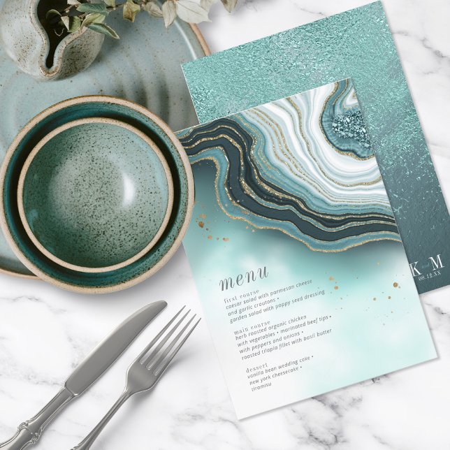 Crystal Agate Wedding Menu Teal ID825 (Creator Uploaded)
