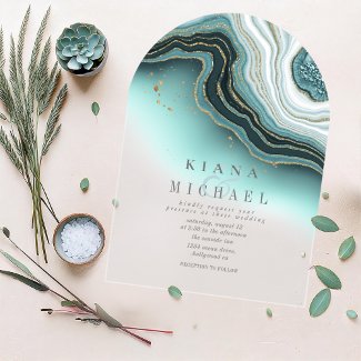 Crystal Agate Wedding Teal Arch ID825