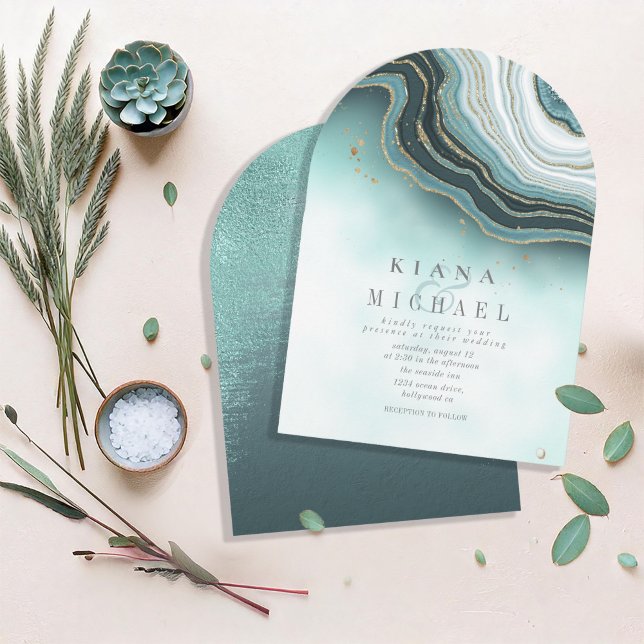 Crystal Agate Wedding Teal Arch ID825 Invitation (Creator Uploaded)