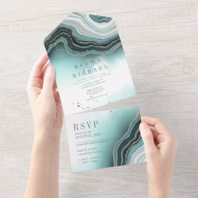 Crystal Agate Wedding Teal ID825 All In One Invitation (Tearaway)