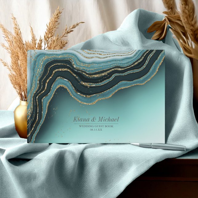 Crystal Agate Wedding Teal ID825 Guest Book (Creator Uploaded)