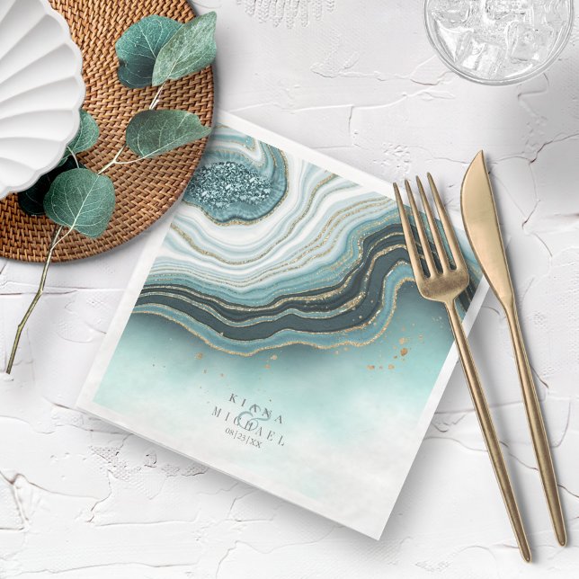 Crystal Agate Wedding Teal ID825  Paper Dinner Napkins (Creator Uploaded)