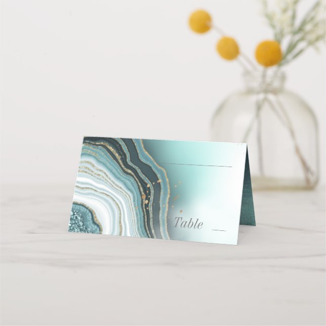 Crystal Agate Wedding Teal ID825 Place Card (Front)