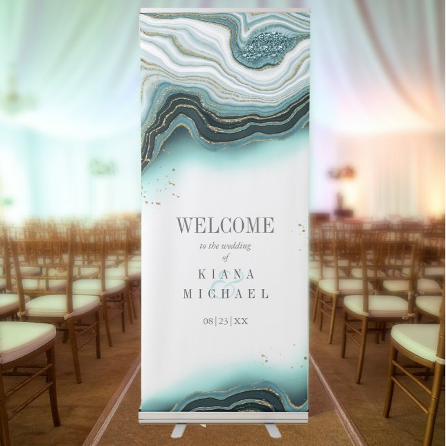 Crystal Agate Wedding Welcome Teal ID825 Retractable Banner (Creator Uploaded)