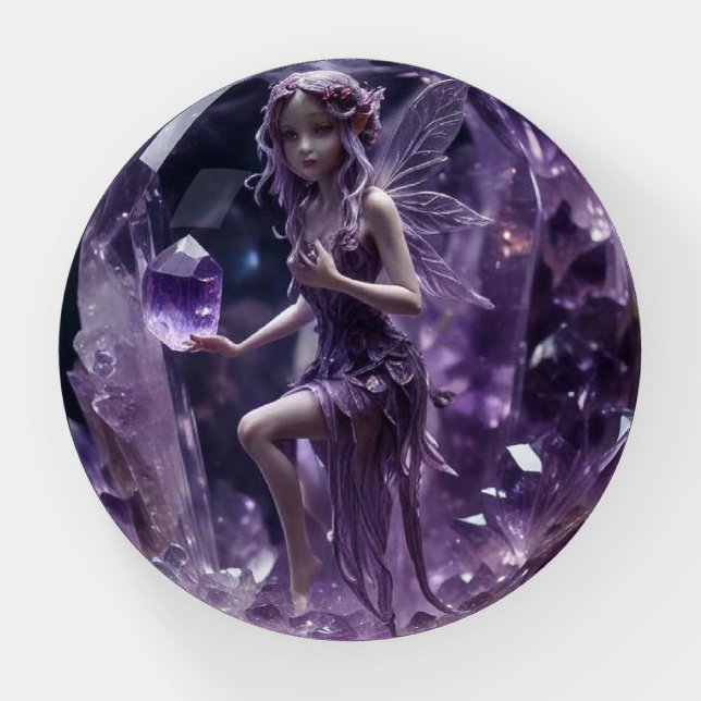 Crystal Amethyst Fantasy Fairies  Paperweight (Front)
