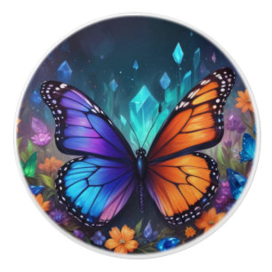 Crystal Amethyst Garden Butterfly Ceramic Knob