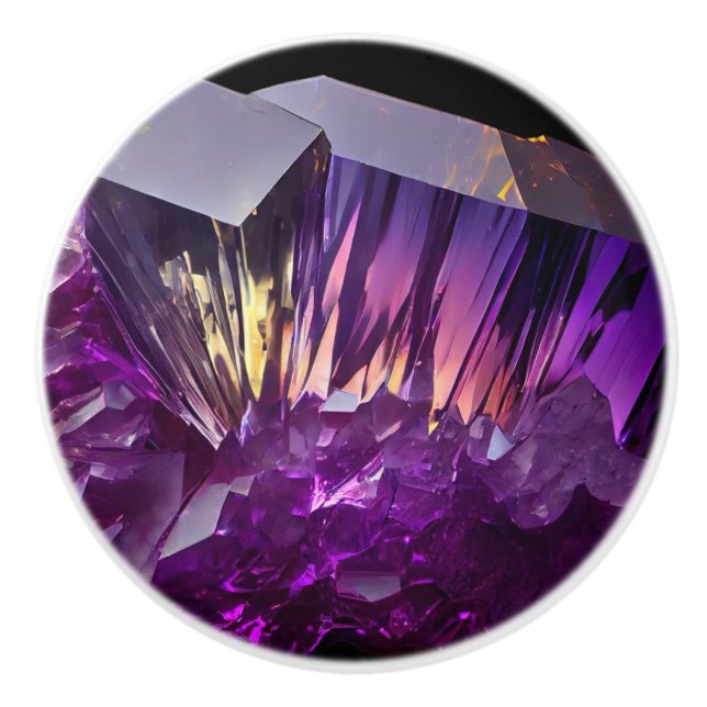 Crystal Amethyst Jewel Ceramic Knob (Front)