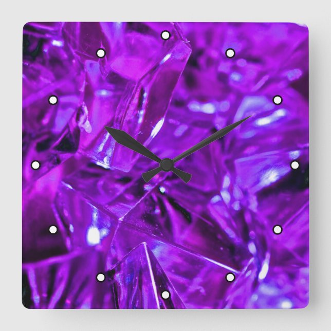 Crystal Amethyst Purple Gemstone with Dots Square Wall Clock (Front)