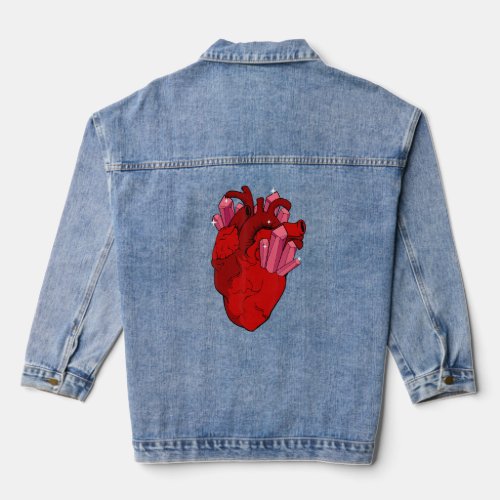 Crystal Anatomical Heart Witchy Pastel Goth Aesthe Denim Jacket