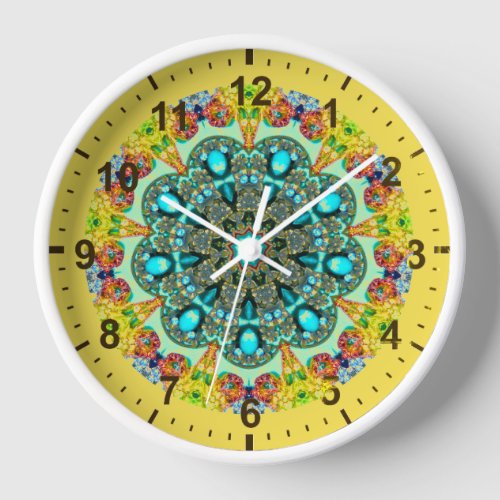  Crystal and Turquoise Fractal  Clock