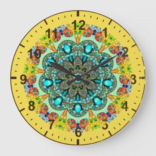  Crystal and Turquoise Fractal  Large Clock