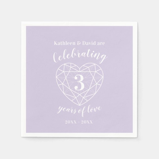 Crystal anniversary 3 years of love napkins (Front)