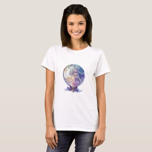 Crystal Ball Beautiful Witch White Halloween T_Shirt