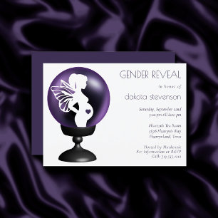 Crystal Ball Fairy   Dark Purple Gender Reveal Invitation