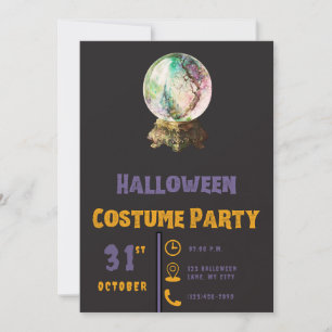 Crystal Ball Fantasy Castle Modern Black Halloween Invitation