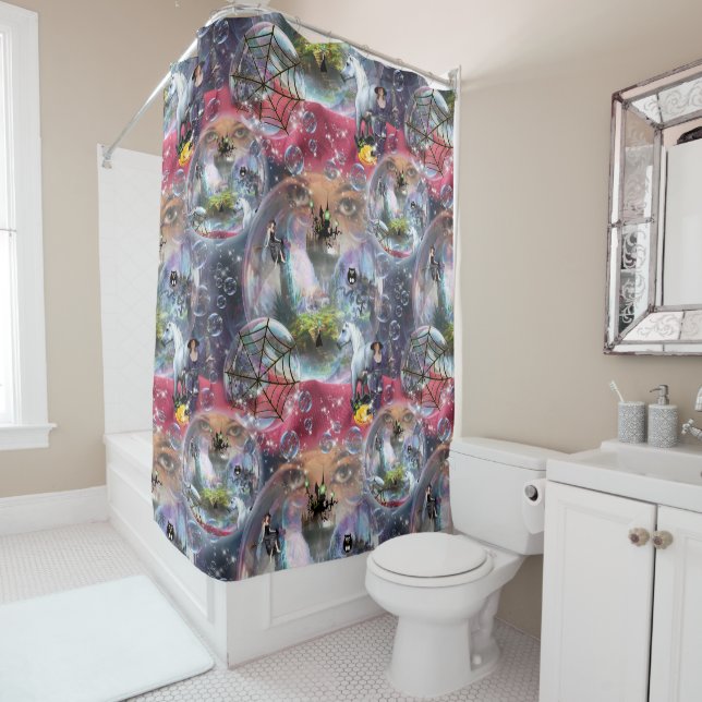 Crystal Ball Halloween Witch Shower Curtain (In Situ)