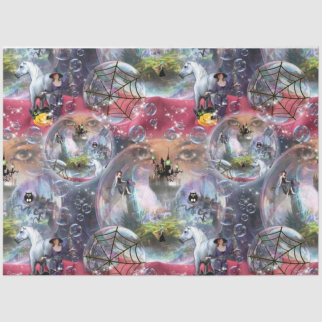 Crystal Ball Halloween Witch Tissue Paper (Front)