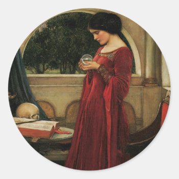 Crystal Ball Woman Waterhouse Painting Classic Round Sticker by antiqueart at Zazzle