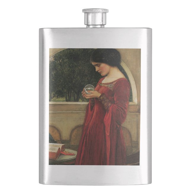 Crystal Ball Woman Waterhouse Painting Flask (Front)
