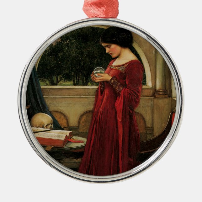 Crystal Ball Woman Waterhouse Painting Metal Ornament (Front)