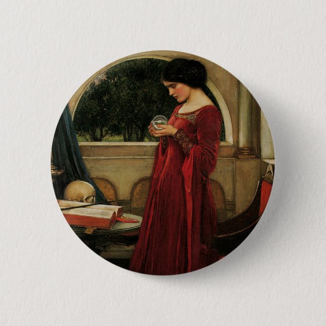 Crystal Ball Woman Waterhouse Painting Pinback Button (Front)