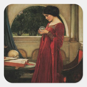 Crystal Ball Woman Waterhouse Painting Square Sticker by antiqueart at Zazzle