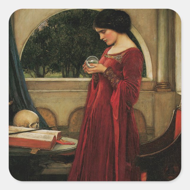 Crystal Ball Woman Waterhouse Painting Square Sticker (Front)