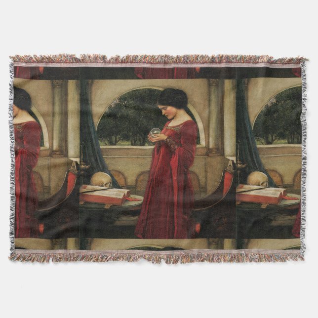Crystal Ball Woman Waterhouse Painting Throw Blanket (Front)