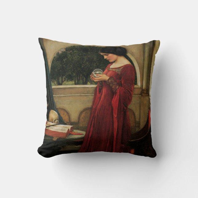 Crystal Ball Woman Waterhouse Painting Throw Pillow (Front)