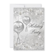 Crystal Bauble & Snowflake Christmas Holiday Party Invitation