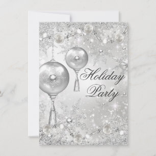 Crystal Bauble & Snowflake Christmas Holiday Party Invitation
