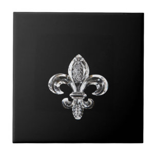 Crystal Black Fleur de lis Ceramic Tile
