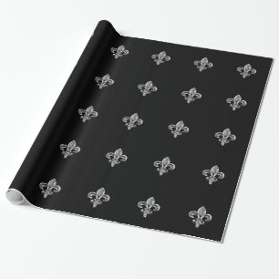 Crystal Black Fleur de lis Wrapping Paper